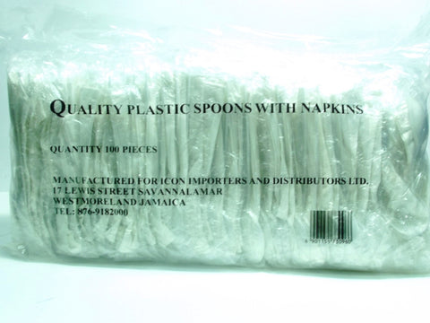 QUALITY PLASTIC SPOONS WITH NAPKINS 100`S