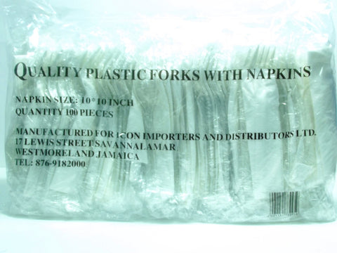 QUALITY PLASTIC FORKS WITH NAPKINS 100`S