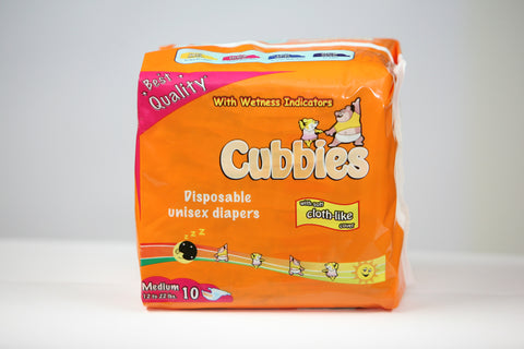 CUBBIES UNISEX BABY DIAPERS (MED) 10 PK